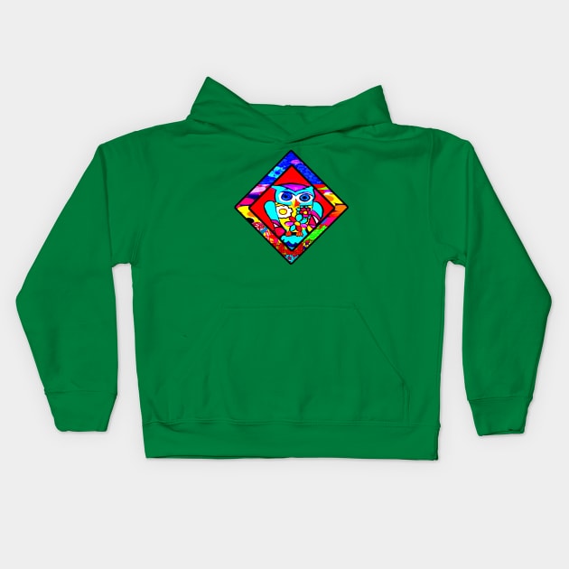 Red Owl Retro Diamond Kids Hoodie by artbyomega